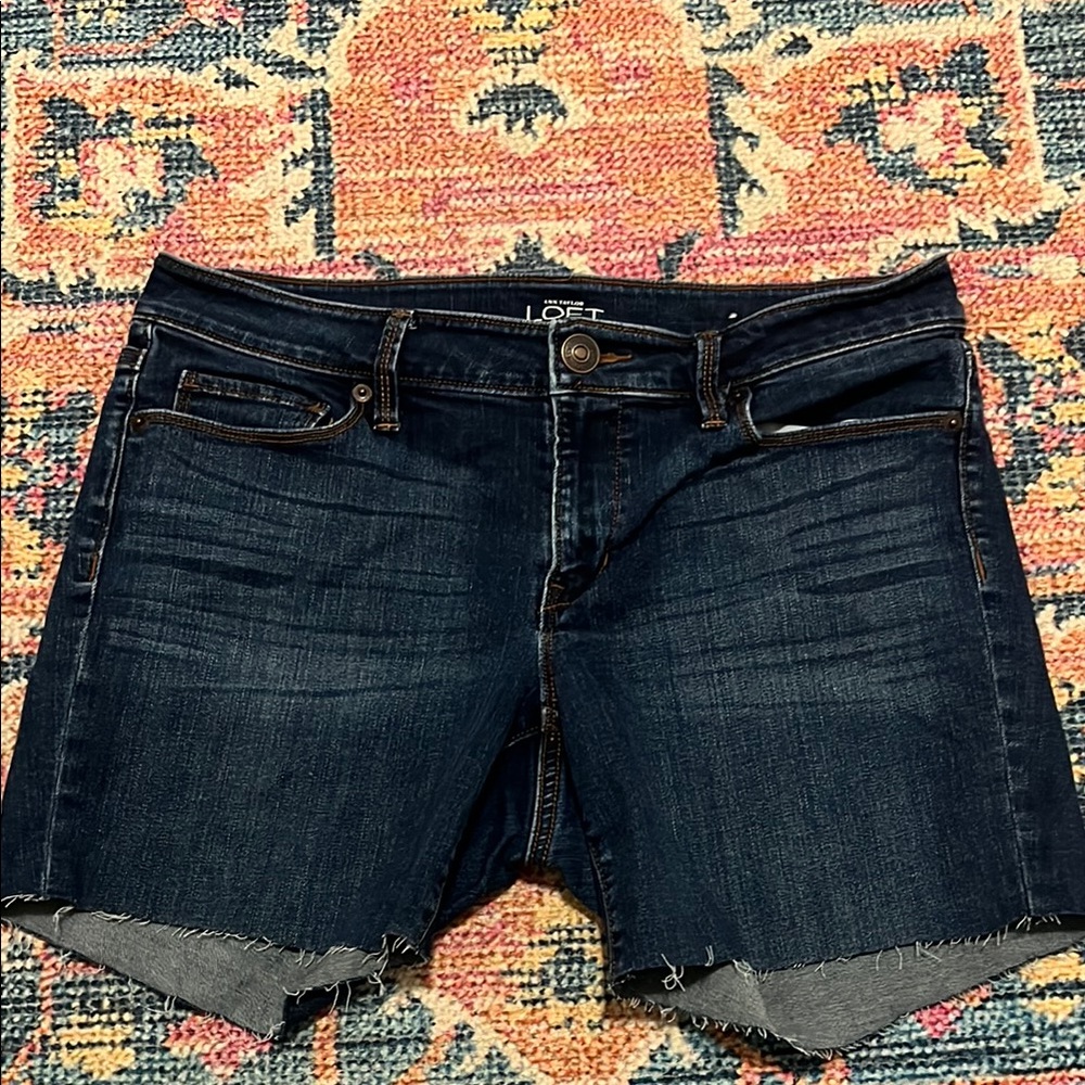 LOFT Blue Jean Shorts with Raw Hem and Stretch